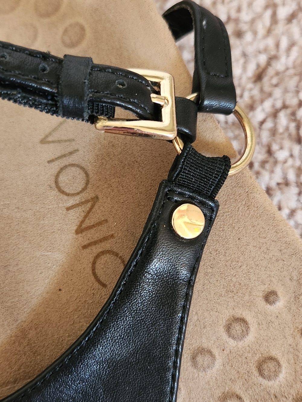 Vionic Black and Tan T-Strap Sandals - Picture 2 of 2